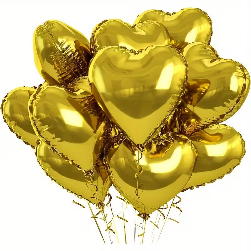 Gold Heart Foil Helium Balloon 5Pcs