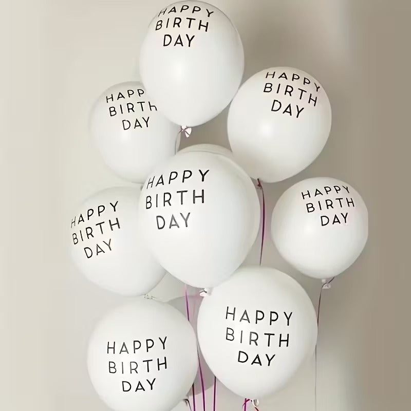 White Happy Birthday Balloons 5Pcs