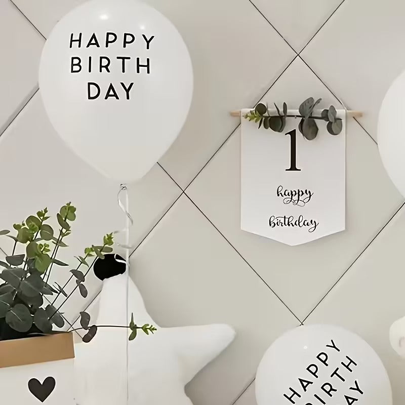 White Happy Birthday Balloons 5Pcs